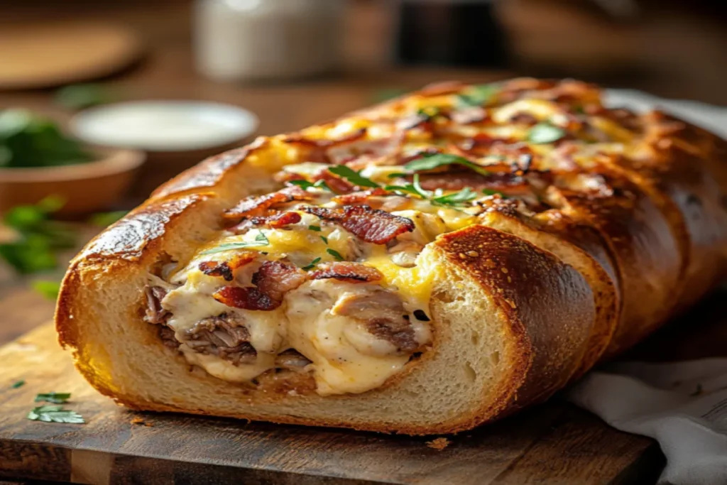 Beef bacon chicken ranch stuffed bread