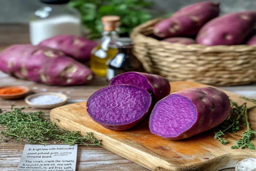 Whole purple sweet potatoes ready for cooking