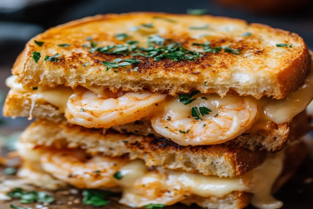 shrimp grilled cheese," "garlic bread grilled cheese," "shrimp garlic bread sandwich," "cheesy shrimp sandwich